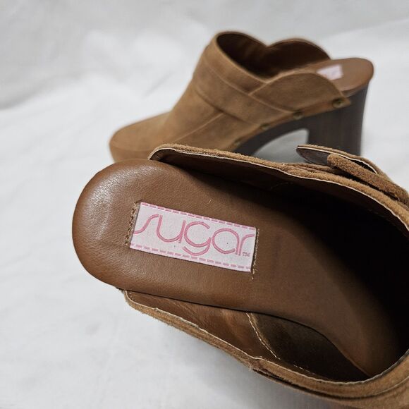 Sugar J-Honey Oiled Fabric Studded Clogs Women’s 8M Brown Mules Block Heel EUC - Picture 3 of 9